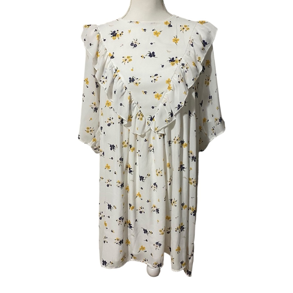Peach Love California Women's Medium Floral High Neck Dress Office Summer Preppy